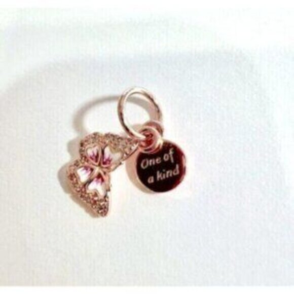 Pink Butterfly & Quote Double Dangle Charm ,Charms fit Pandora Bracelet - Picture 4 of 5